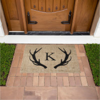 Rustic Deer Antler Faux Burlap Monogram