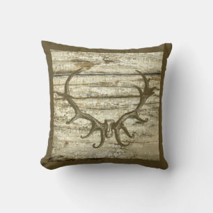 Rustic Deer Antler Hunting Theme Retro Art Stag Throw Pillow