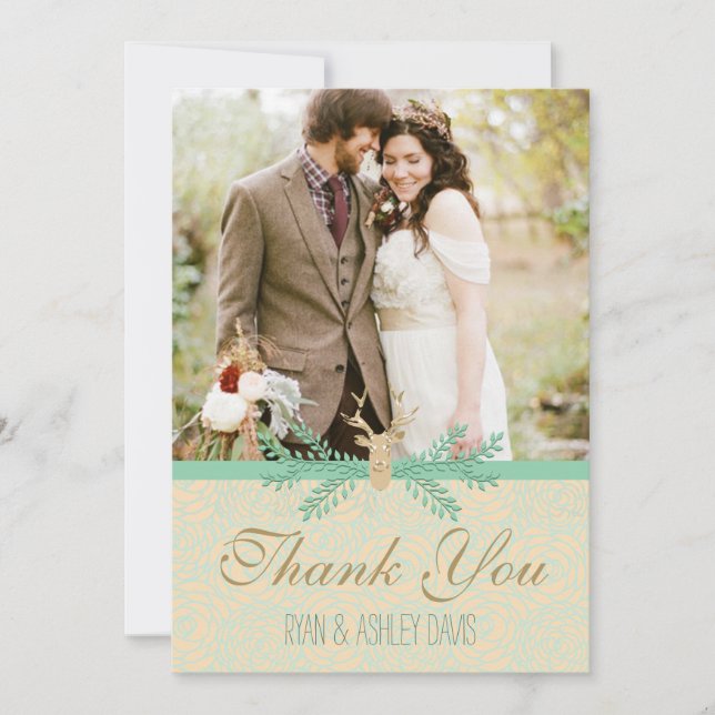 Rustic Deer Antler THANK YOU CARD Romantic Wedding (Front)