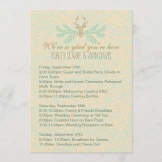 Rustic Deer Antler Wedding WEEKEND ITINERARY Card