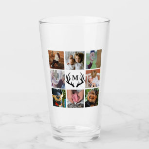 Rustic Deer Antlers 8 Photo Collage   Monogram Glass