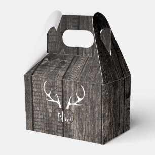Rustic Deer Antlers & Carved Heart Wedding Favour Favor Box
