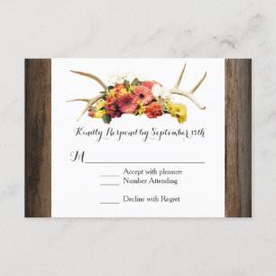 Rustic Deer Antlers Daisy Wood Wedding Cartes RSVP