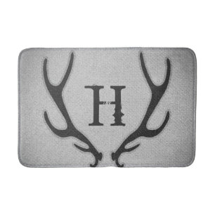 Rustic Deer Antlers Grey Faux Burlap Country Chic Bath Mat