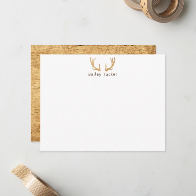 Rustic Deer Antlers Hunting Hunter Custom Name Card (Front/Back In Situ)