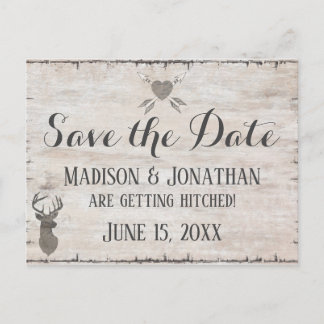 Rustic Deer Antlers Wedding Save the Date Postcard