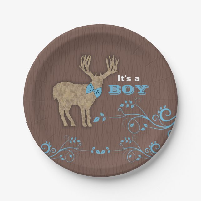 Rustic Deer Baby Shower Paper Plate (Front)