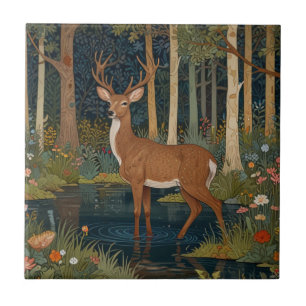 Rustic deer boho woodland forest greenery design tile