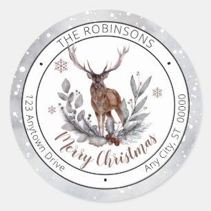 Rustic Deer Buck Merry Christmas Family Classic Round Sticker