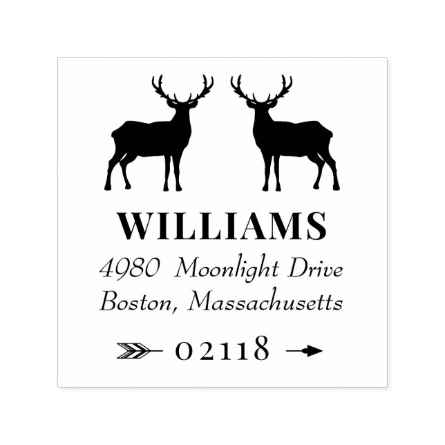 Rustic Deer Bucks & Arrow Name & Address Self-inking Stamp (Design)