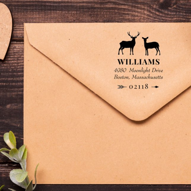 Rustic Deer Bucks Doe & Arrow Name & Address Self-inking Stamp (Creator Uploaded)
