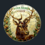 Rustic Deer Cabin Personalized Dartboard<br><div class="desc">This rustic country dartboard is perfect for adding a personalized touch to your cabin, lodge or home that features nature / animal decor. It shows a vintage image of a buck deer / reindeer with large antlers, recolored to add brightness and clarity, nestled between pine tree boughs. Add your name...</div>