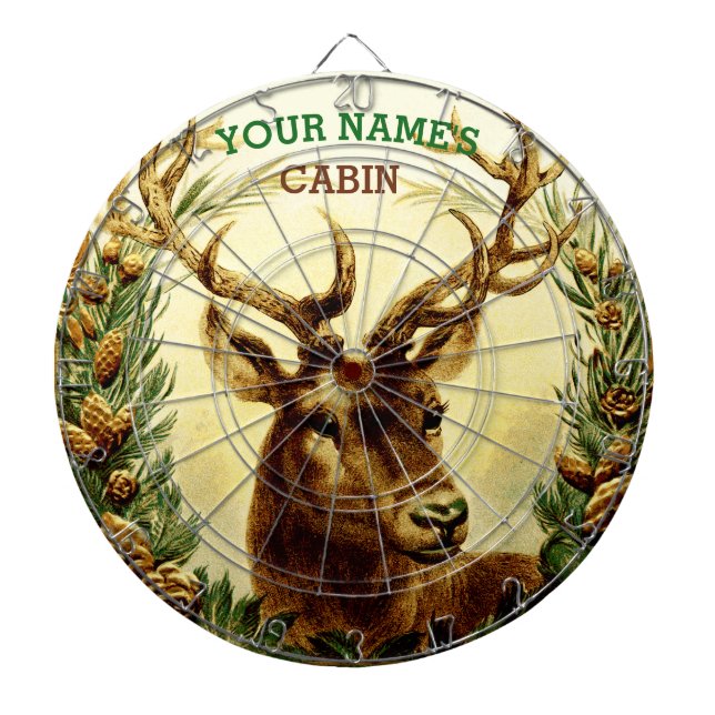 Rustic Deer Cabin Personalized Dartboard (Front)