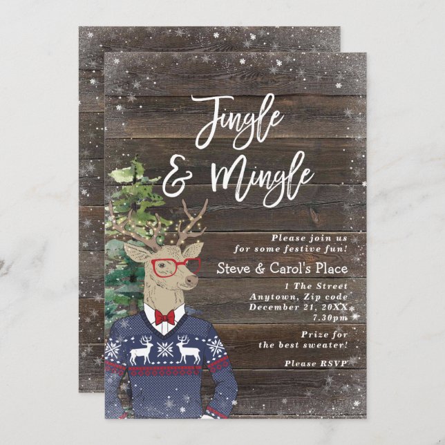 rustic deer christmas holiday party invitation (Front/Back)