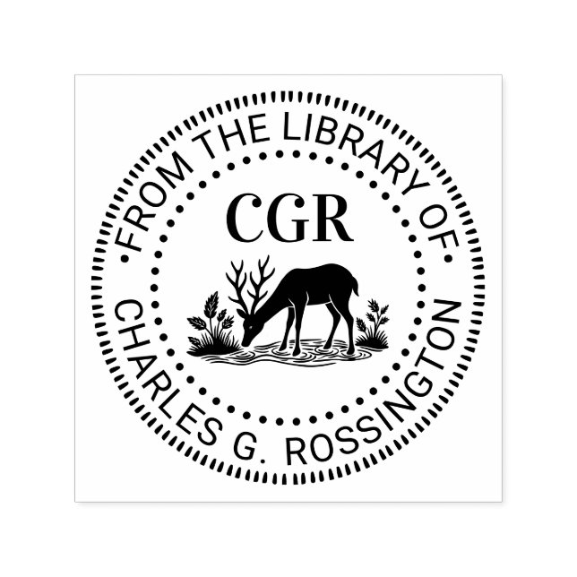 Rustic Deer Drinking Water Library Book Name Self-inking Stamp (Design)