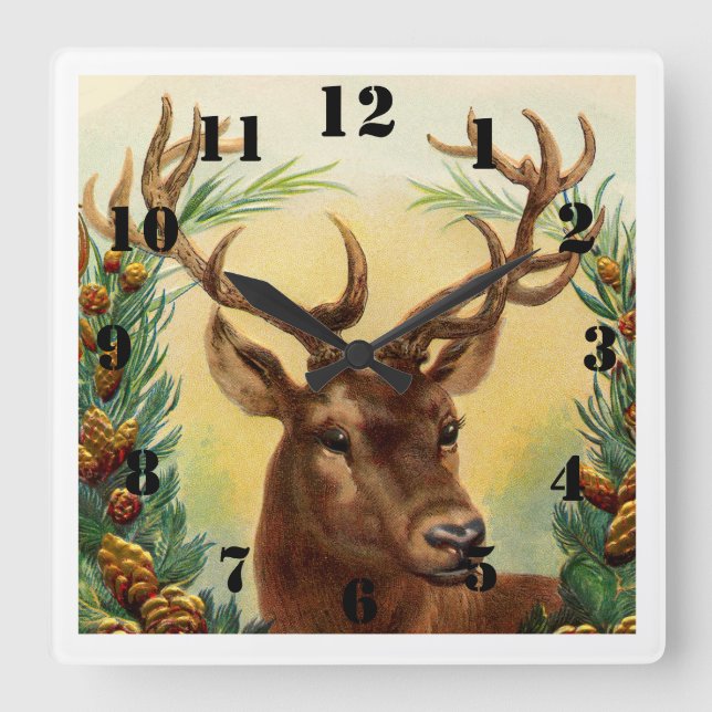 Rustic Deer Elegant Square Wall Clock (Front)