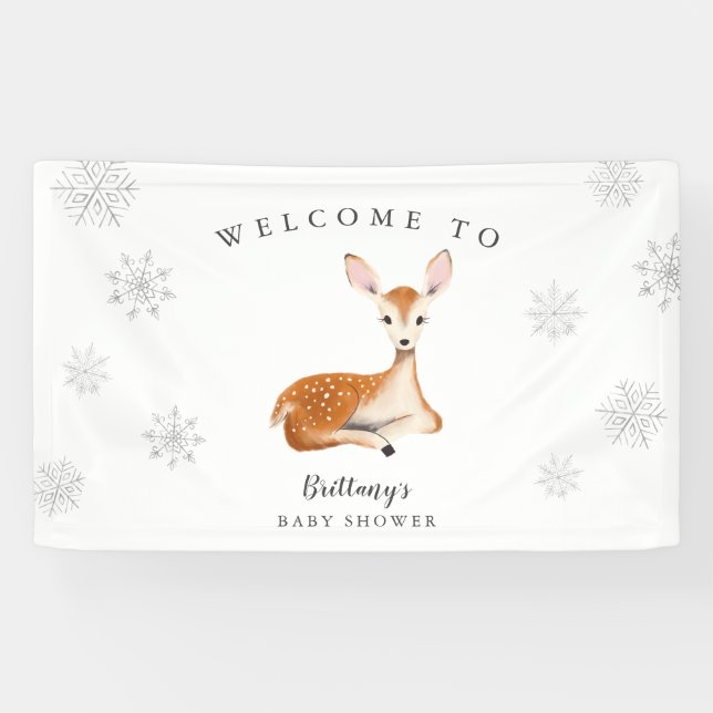Rustic Deer Gray Winter Baby Shower Welcome Banner (Horizontal)