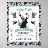 Rustic Deer Head Blue Baby Girl Birth Record Stats