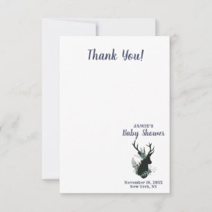 Rustic Deer Head Blue Floral Baby Girl Thank You Card