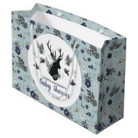 Rustic Deer Head Blue Floral Modern Baby Shower