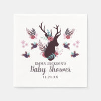 Rustic Deer Head Mauve Floral Girl Baby Shower