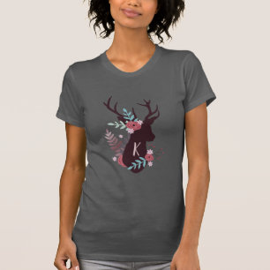 Rustic Deer Head Mauve Floral Monogram Initial T-Shirt