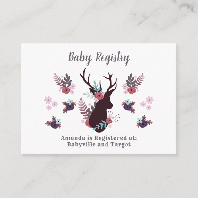 Rustic Deer Head Mauve Girl Baby Shower Registry Enclosure Card (Front)