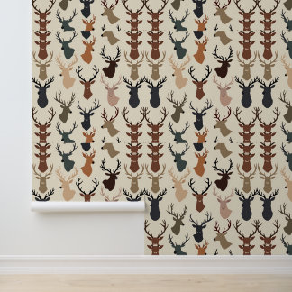 Rustic Deer Head Pattern | Modern Woodland Animal Wallpaper
