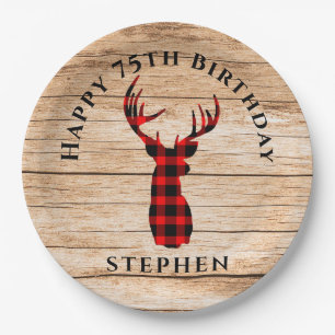 Rustic Deer Hunter Theme 75th Birthday Party Paper Plate