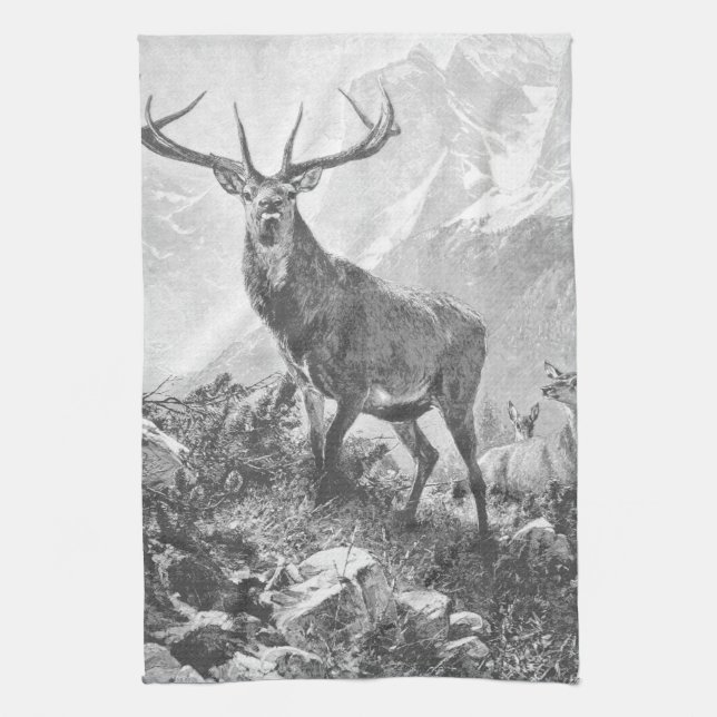 Rustic Deer in the High Mountains Kitchen Towel (Vertical)