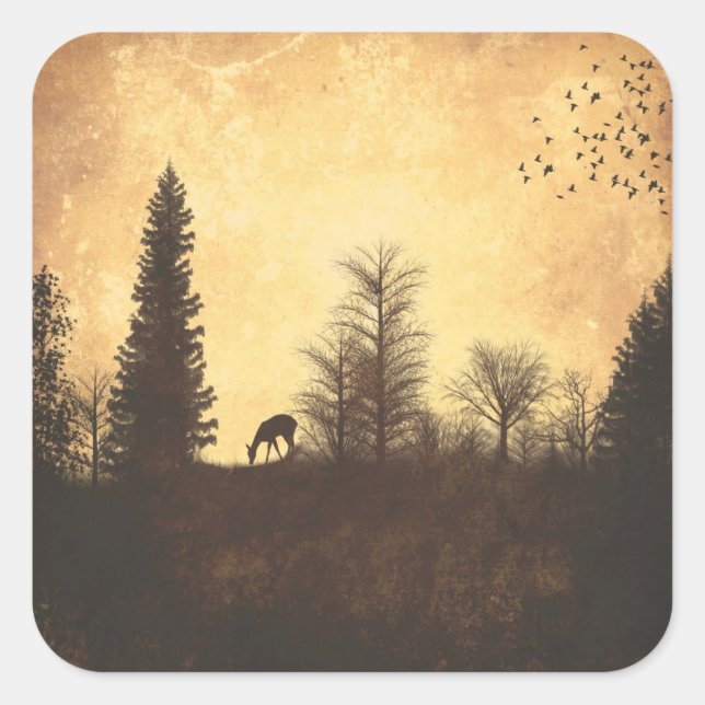 Rustic Deer in Trees Woodland Country Sticker (Front)