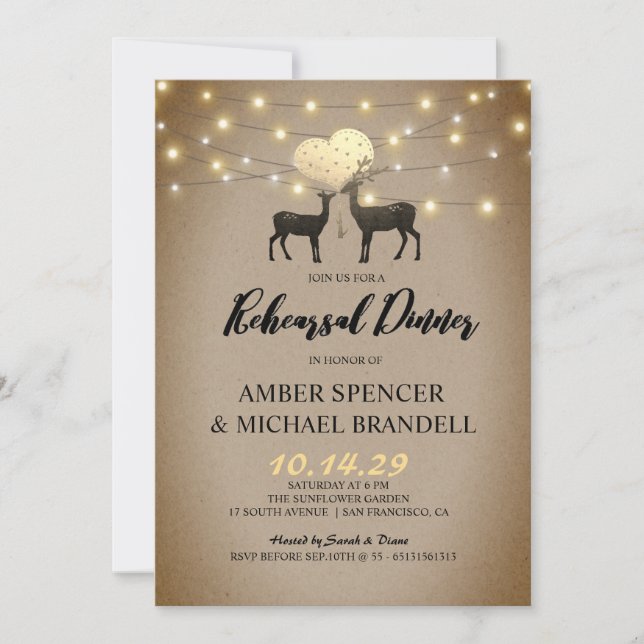 Rustic Deer Love Woodland Rehearsal Dinner Invitation (Front)