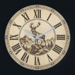 Rustic Deer Mountain Wall Clock | Wood-Look Cabin<br><div class="desc">Bring the majestic spirit of the mountains into your home with this stunning rustic deer mountain wall clock that celebrates the beauty of wildlife in its natural habitat. 🦌 Featuring a noble stag standing proudly on a rocky cliff with snow-capped mountains and pine trees in the background, all crafted on...</div>