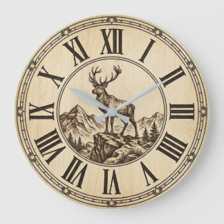 Rustic Deer Mountain Wall Clock | Wood-Look Cabin 