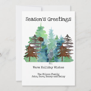 Rustic Deer Pine Tree Outdoors Seasons Greetings Holiday Card
