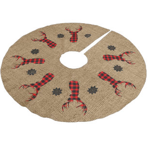 Rustic Deer Plaid Burlap Brushed Polyester Tree Skirt