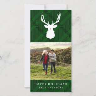 RUSTIC DEER PLAID STYLISH HOLIDAY CARD
