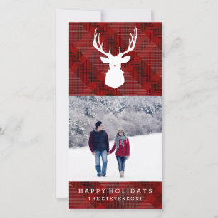 RUSTIC DEER PLAID STYLISH HOLIDAY CARD