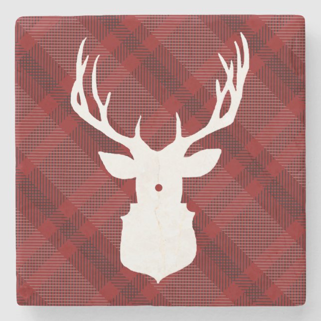 RUSTIC DEER | RED PLAID | STYLISH HOLIDAY COASTERS (Front)