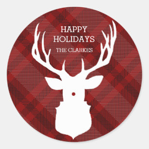 RUSTIC DEER   RED PLAID   STYLISH HOLIDAY STICKERS