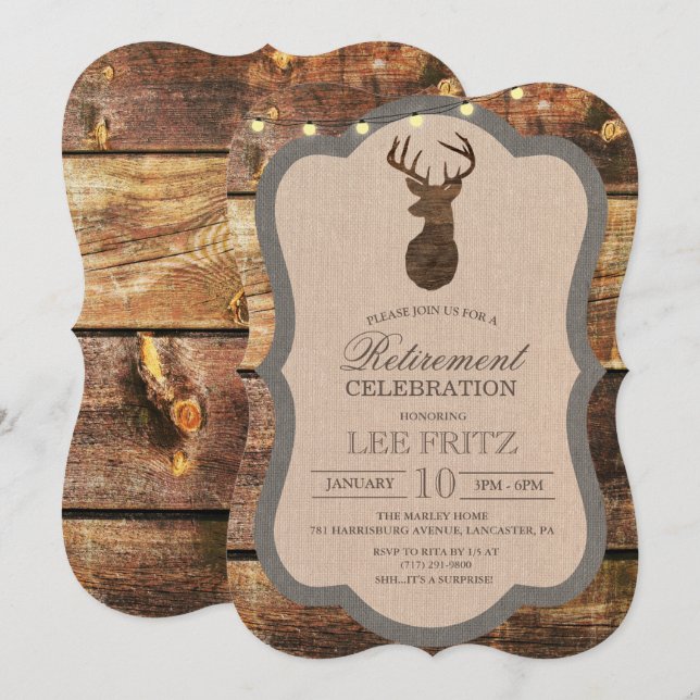 Rustic Deer Retirement Invitation (Front/Back)