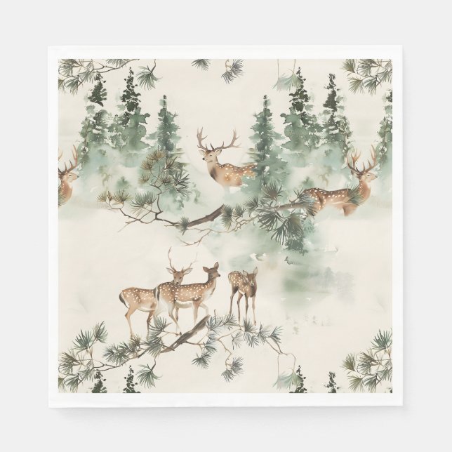 Rustic deers and conifers napkin (Front)