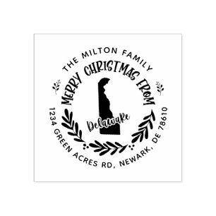 rustic delaware merry christmas return address rubber stamp