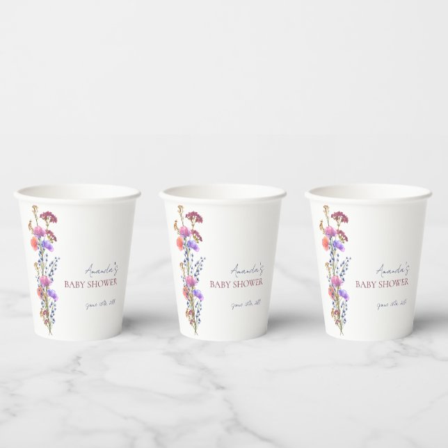 Rustic Delicate Acrylic Floral Bouquet Baby Shower Paper Cups (Multi)