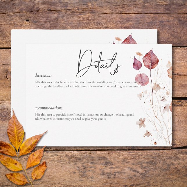 Rustic Delicate Burgundy Rust Fall Leaves Details Enclosure Card (Rustic Delicate Burgundy Rust Fall Leaves Details Enclosure Card)