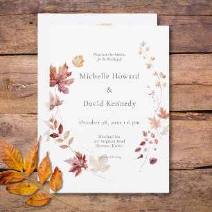 Rustic Delicate Burgundy & Rust Fall Leaves Invitation
