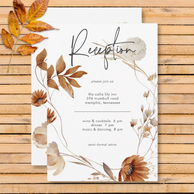 Rustic Delicate Fall Floral Wreath Reception Enclosure Card (Rustic Delicate Fall Floral Wreath Reception Enclosure Card)