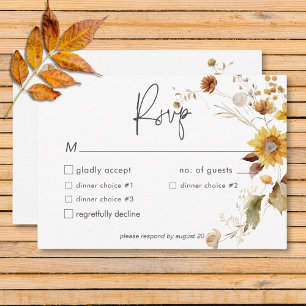 Rustic Delicate Fall Floral Wreath Wedding Dinner RSVP Card