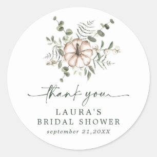 Rustic Delicate Pumpkin Bridal Shower Thank You Classic Round Sticker