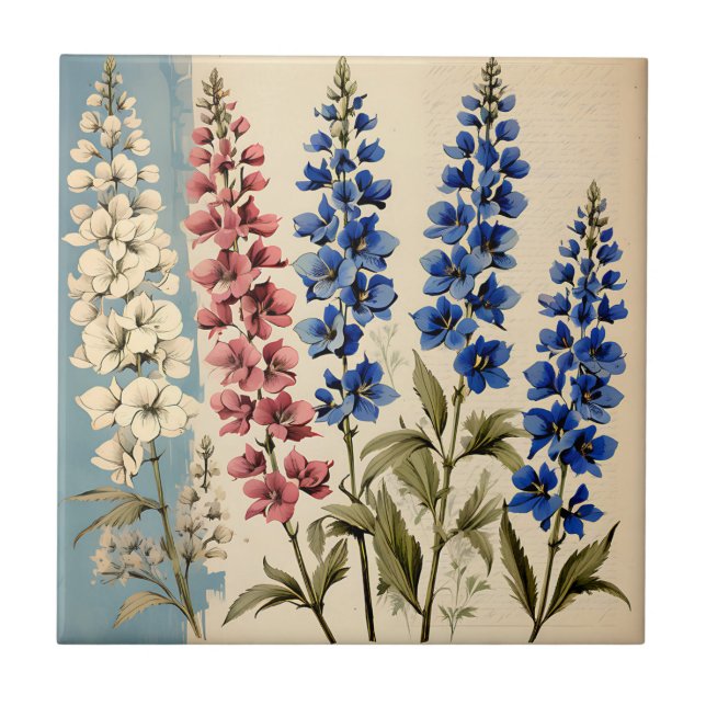 Rustic Delphinium Botanical Tile (Front)